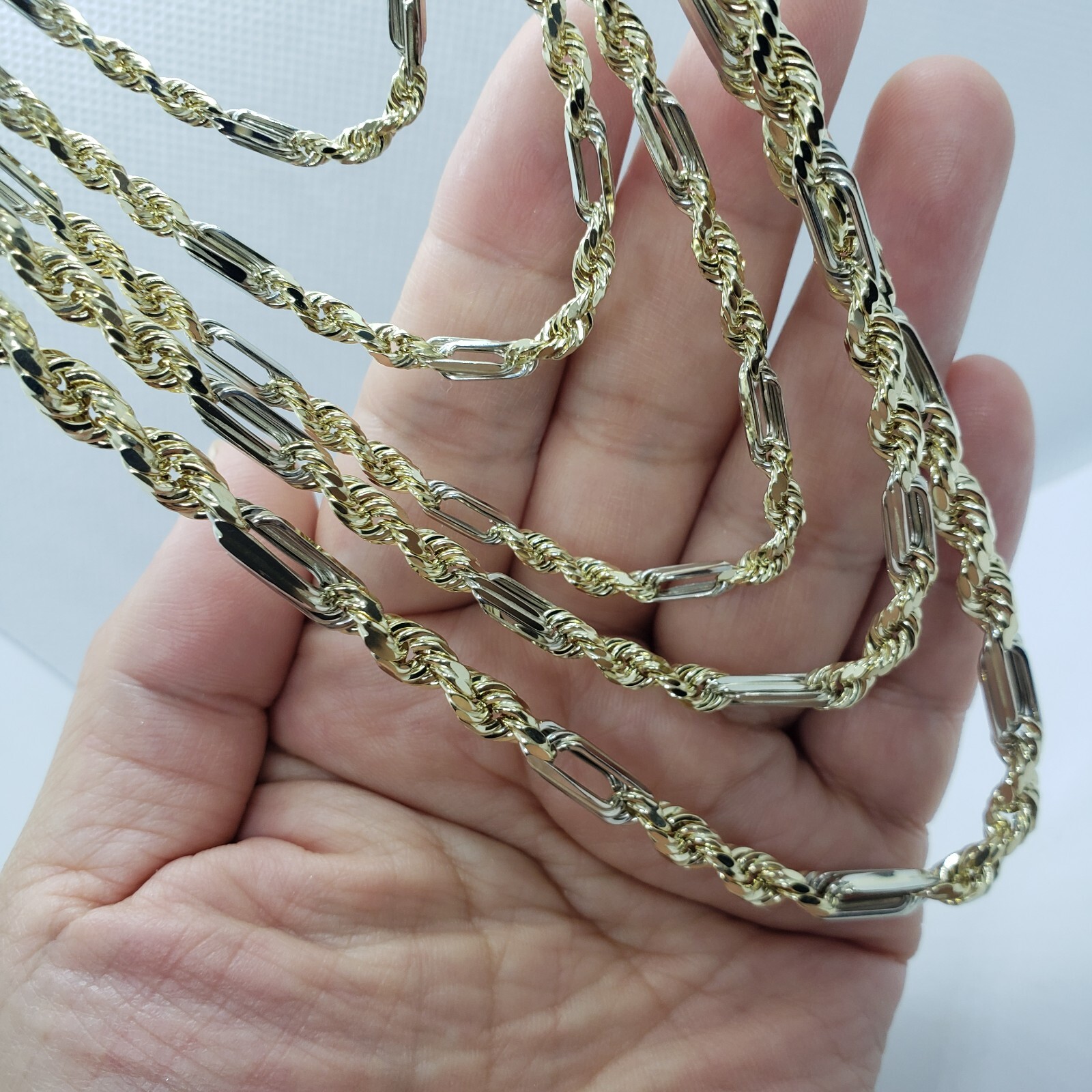 Authentic 14k Gold Two Tone Figarope Chain Necklace or bracelet 3mm-6mm 7″-30″