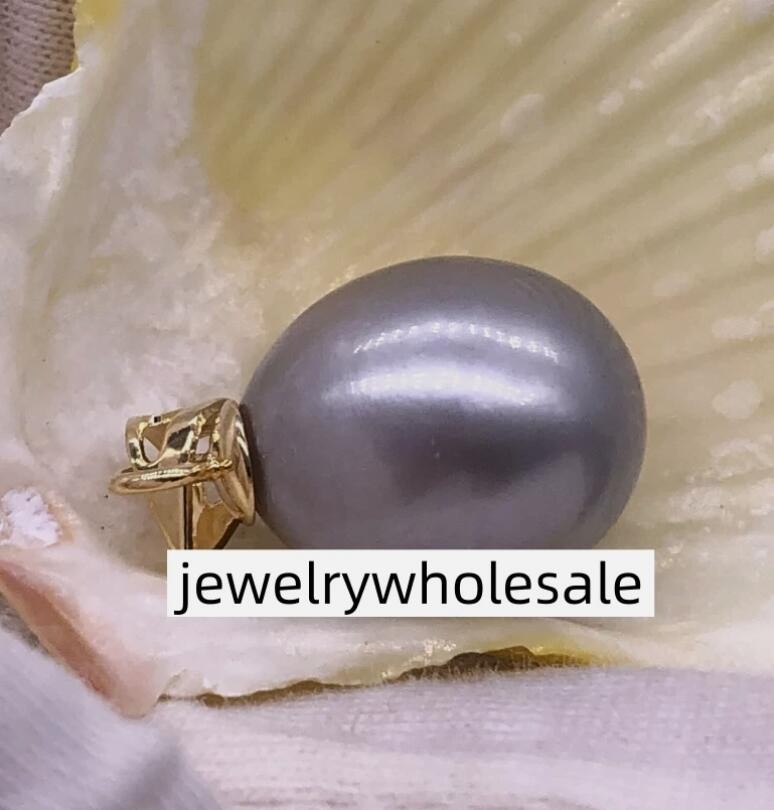 natural 11-12mm Gray AAA 14k gold pearl south sea pendant