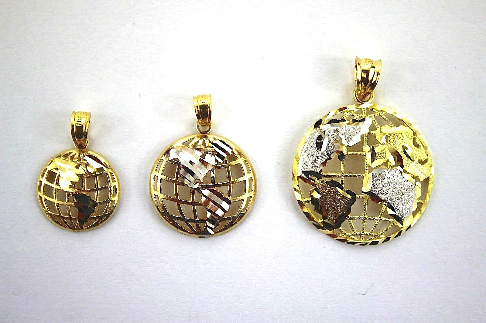 Authentic 10K Yellow White Real Gold Diamond Cut Globe Pendant Men Women 3 Sizes