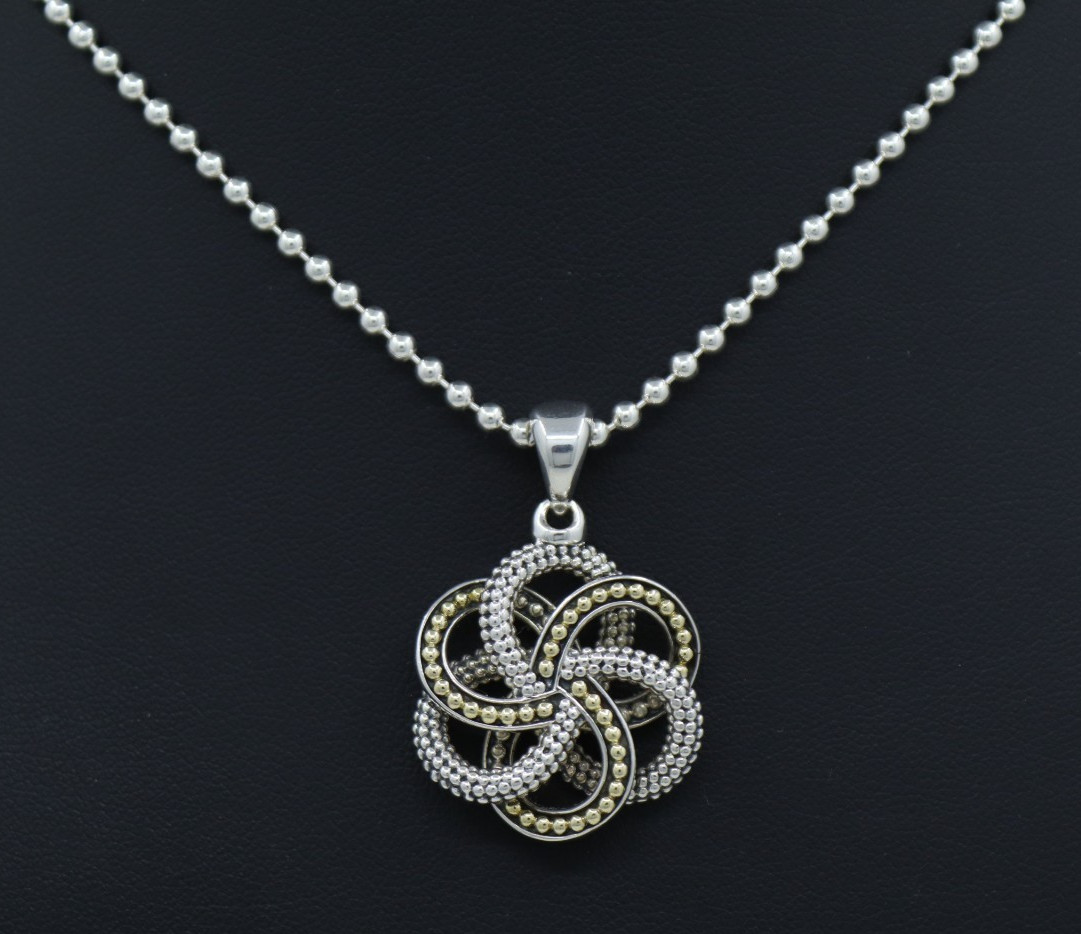 Lagos Two-Tone Love Knot 18K Gold and Sterling Silver Pendant Necklace 34″