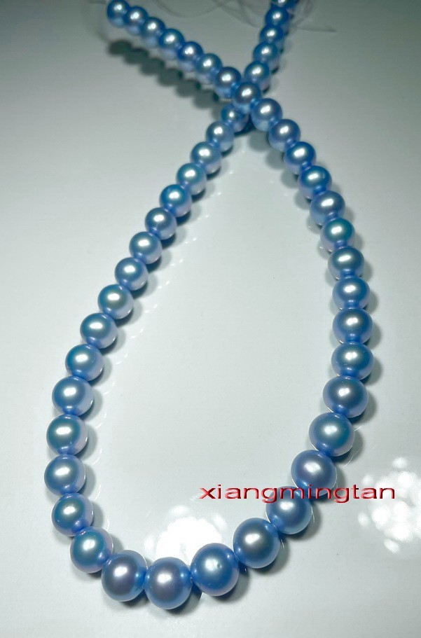 TOP luster 18″10-11mm REAL NATURAL south sea blue gray pearl necklace 14K gold