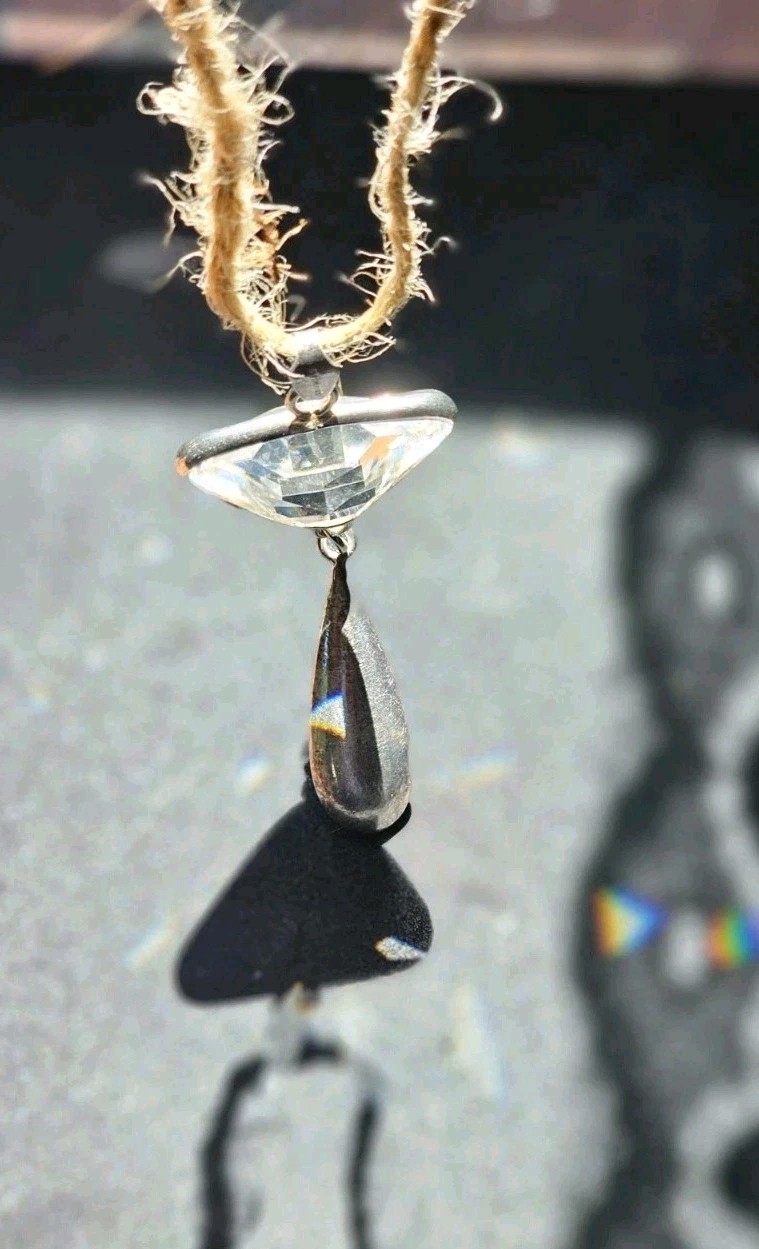 Faceted Clear Crystal Pendant Sterling Silver & Female Tribal Sterling Charm