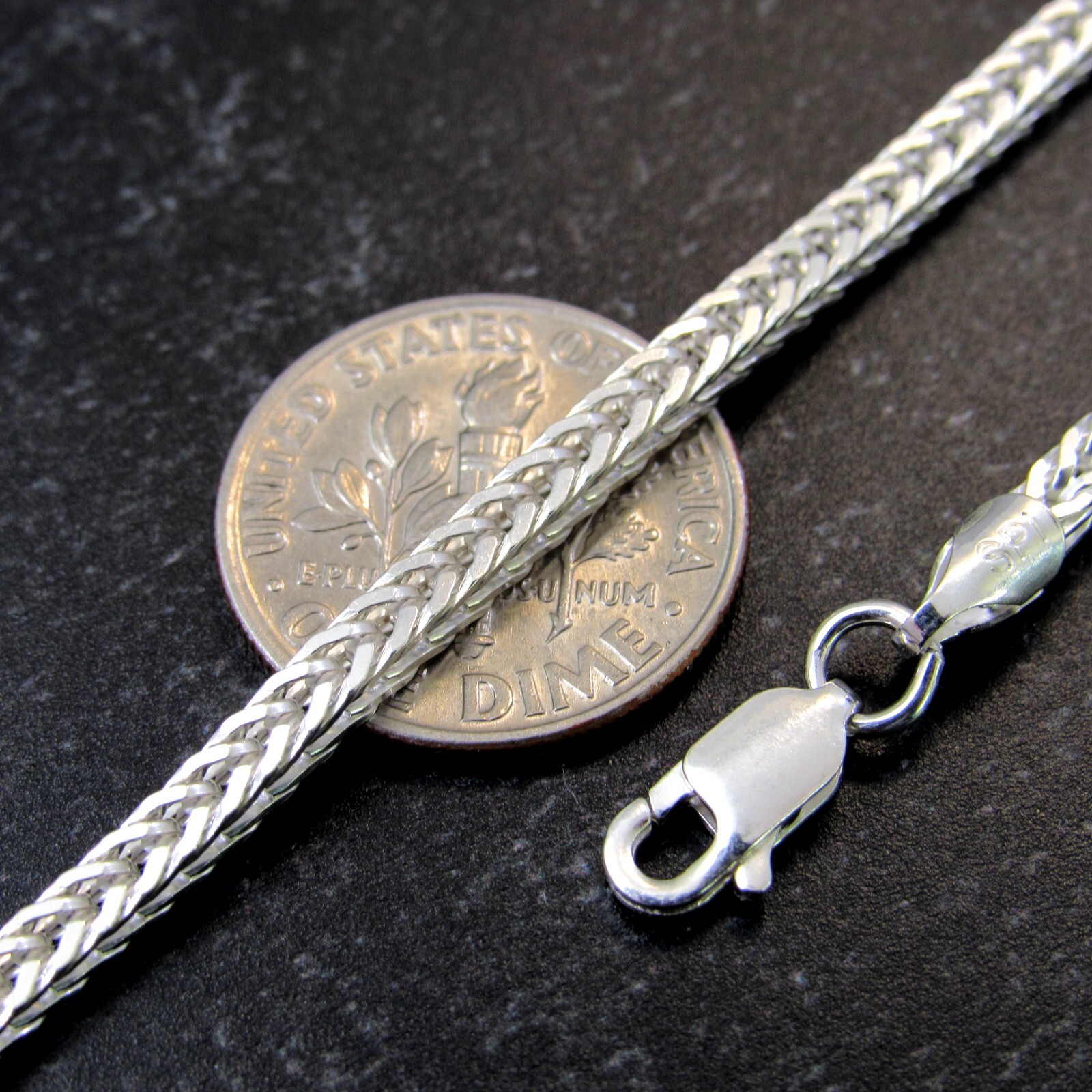 Solid 925 Sterling Silver Italian Foxtail Chain Necklace, Braided Chevron Weave