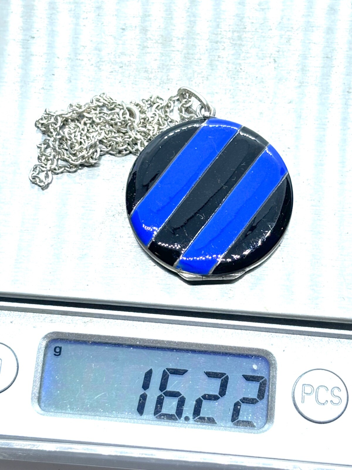 Antique 1900’s German Sterling Silver Enamel Picture Locket Pendant Necklace 16g