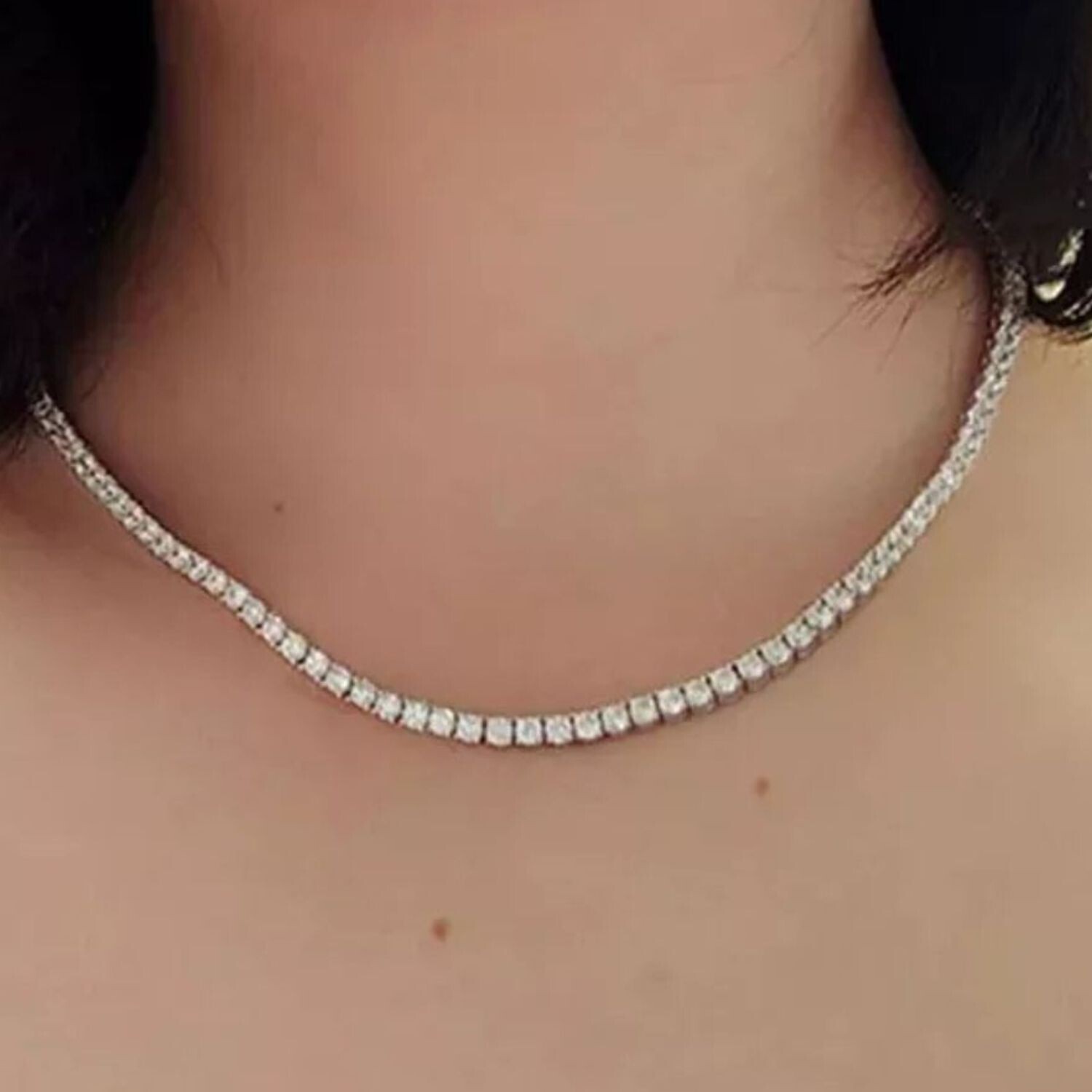 Women’s Tennis Necklace Round GDGL Certify Lab Grown Diamond 18″ 14k White Gold