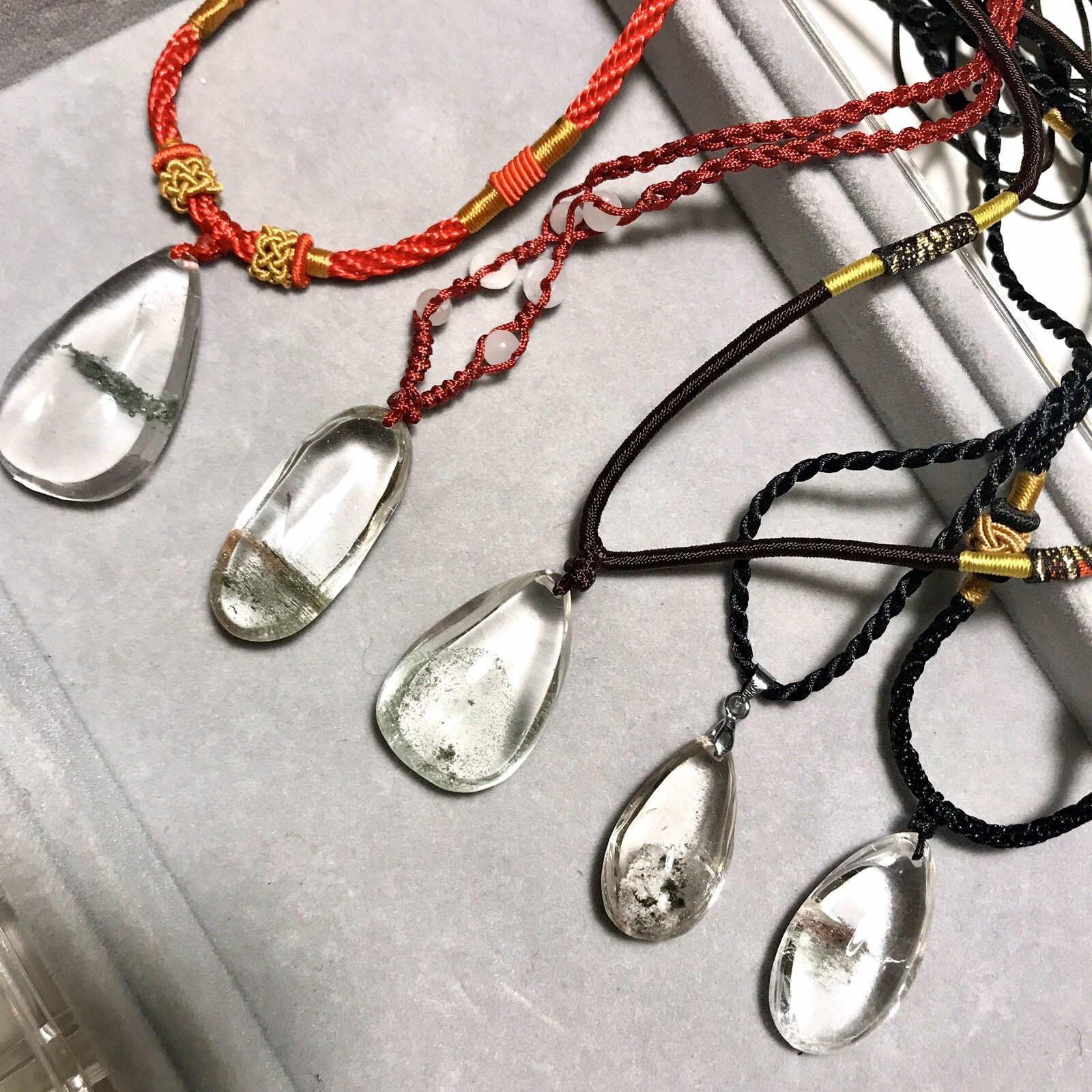 US SELLER Natural Green Red Phantom Quartz Pendant Teardrop Crystal GEM Necklace