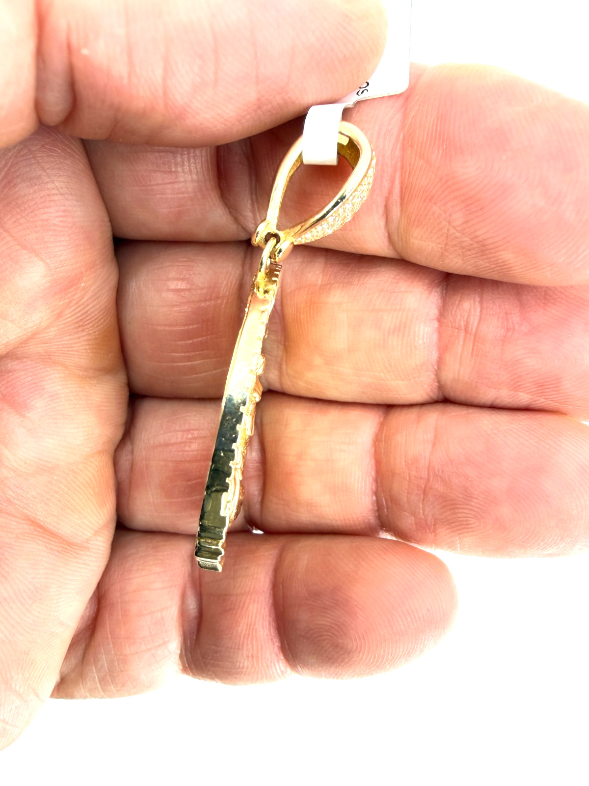 14K Solid Gold Centenario 50 Pesos Pendant Mexican Angel Eagle CZ Baguette Frame