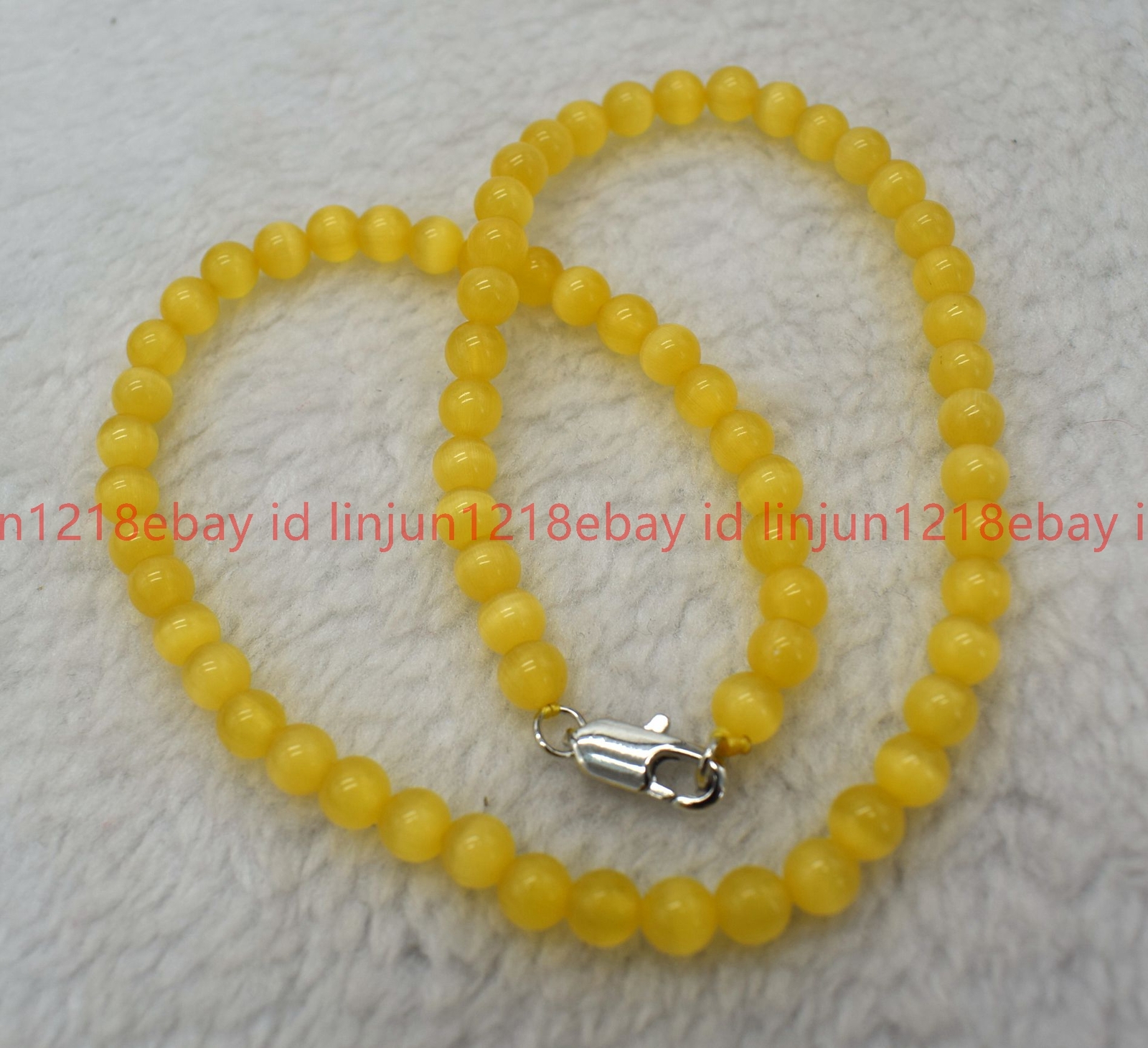 Natural Beautiful 6mm Yellow Cat’s Eye Round Gemstone Beaded Necklace 16-32in