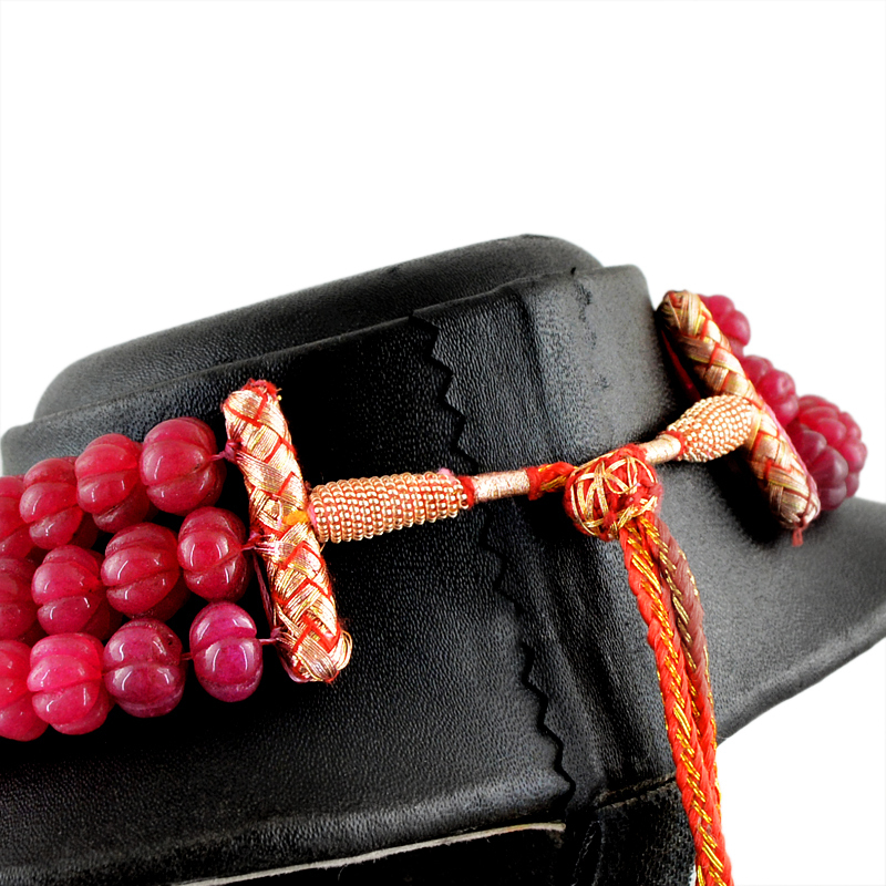 1250.00 CTS EARTH MINED ENHANCED RED RUBY ROUND CARVED BEADS NECKLACE (DG)