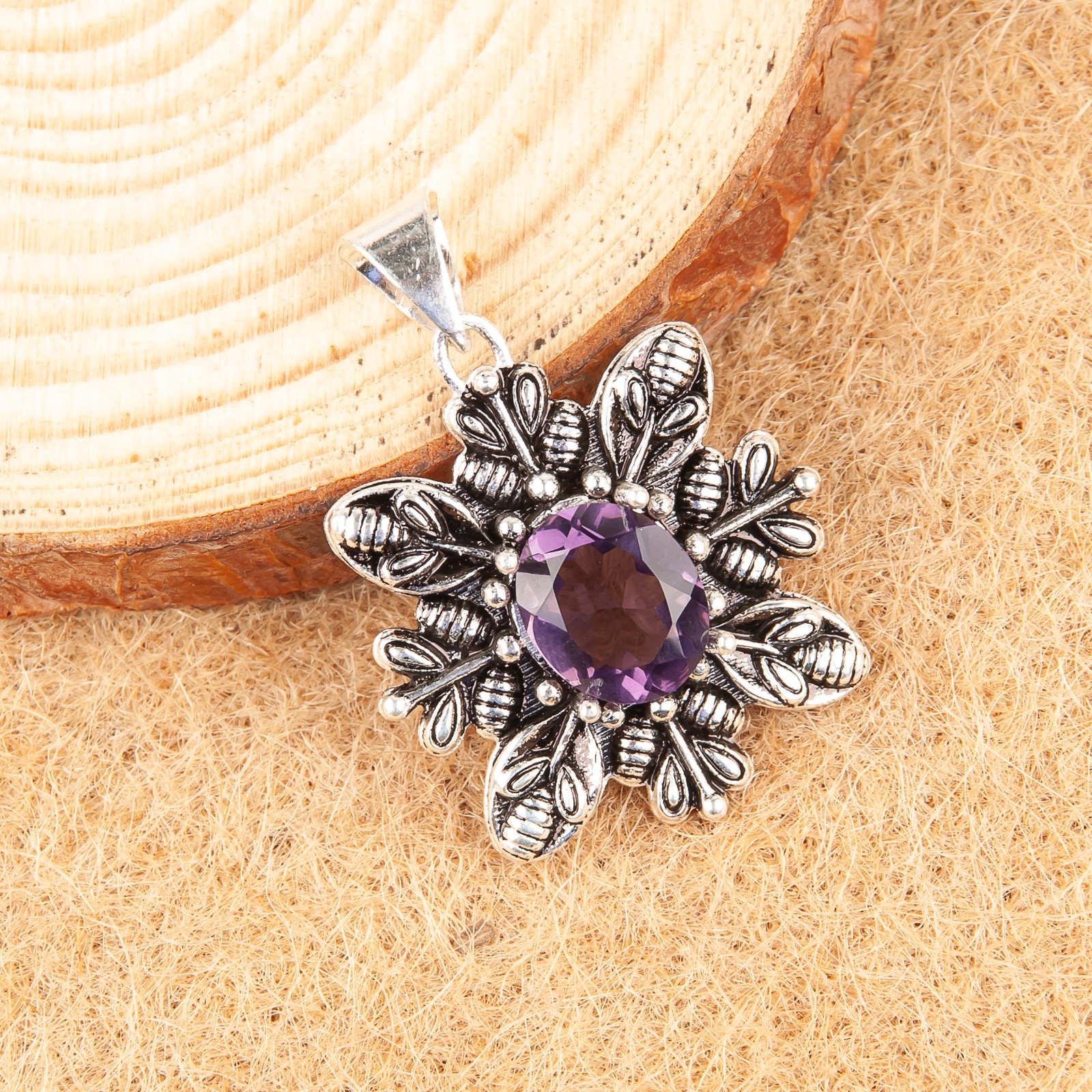 African Amethyst Gemstone 925 Sterling Silver Pendant Handmade Fine Jewelry Gift