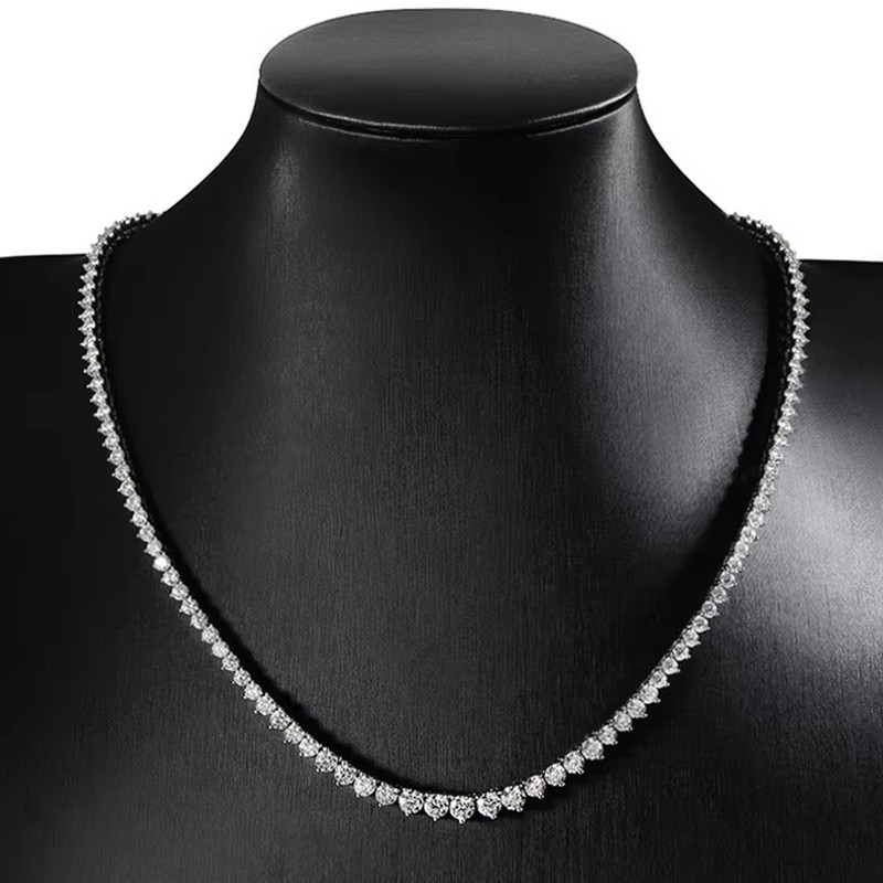 4.5mm Full Round Moissanite Tennis Necklace 925 Sterling Silver Chain Hip Hop