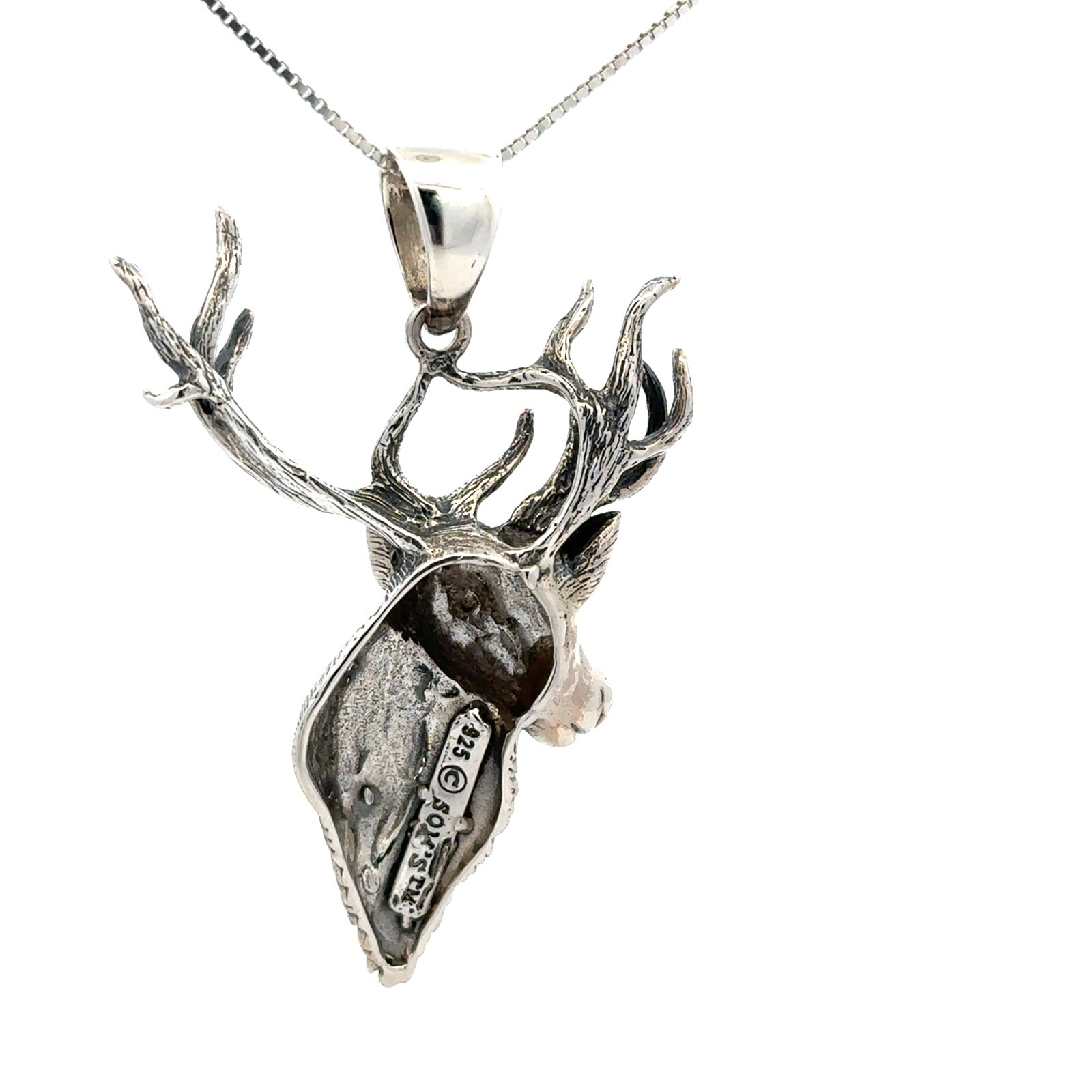 Sterling Silver Elk Head Pendant (1 1/2 x 2 1/4 Inch)