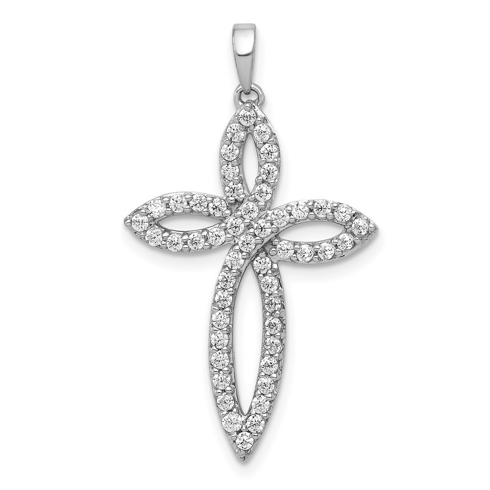 14k White Gold 1/2 Ct Round Lab Grown Diamond VS/SI+ G+ Cross Charm Pendant