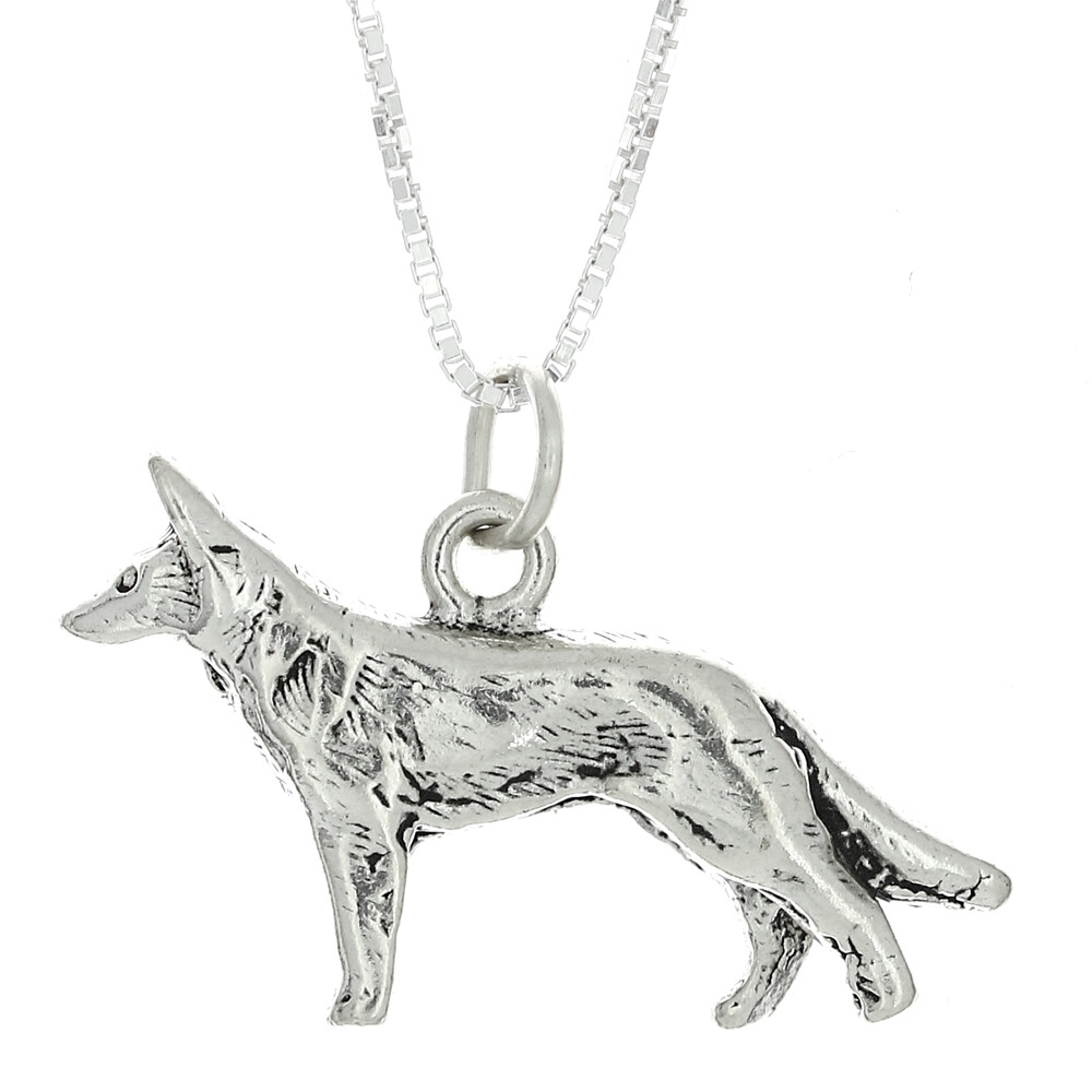 Sterling Silver Large 3D German Shepherd Charm with Necklace