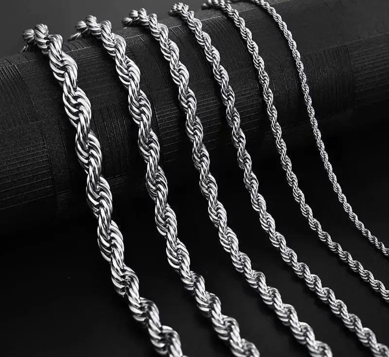 925 Sterling Silver 4MM Rope Chain Necklaces For Women Men Fashion