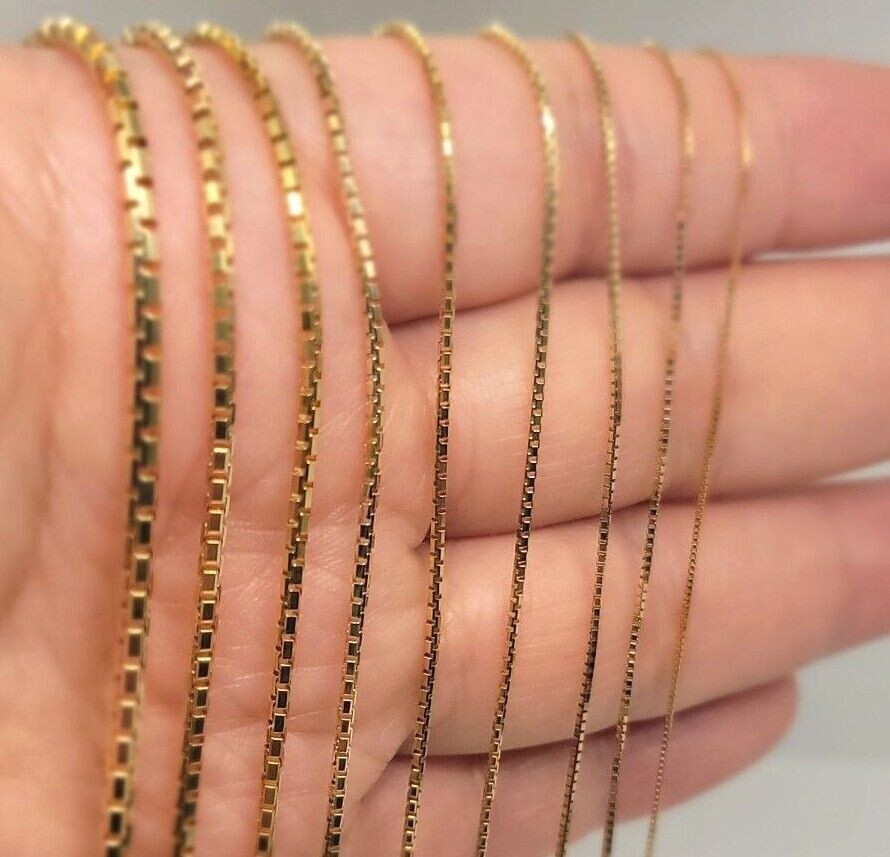 Authentic 14K Solid Yellow Gold Box Chain Necklace 0.55mm-2.5mm All Size 16″-30″