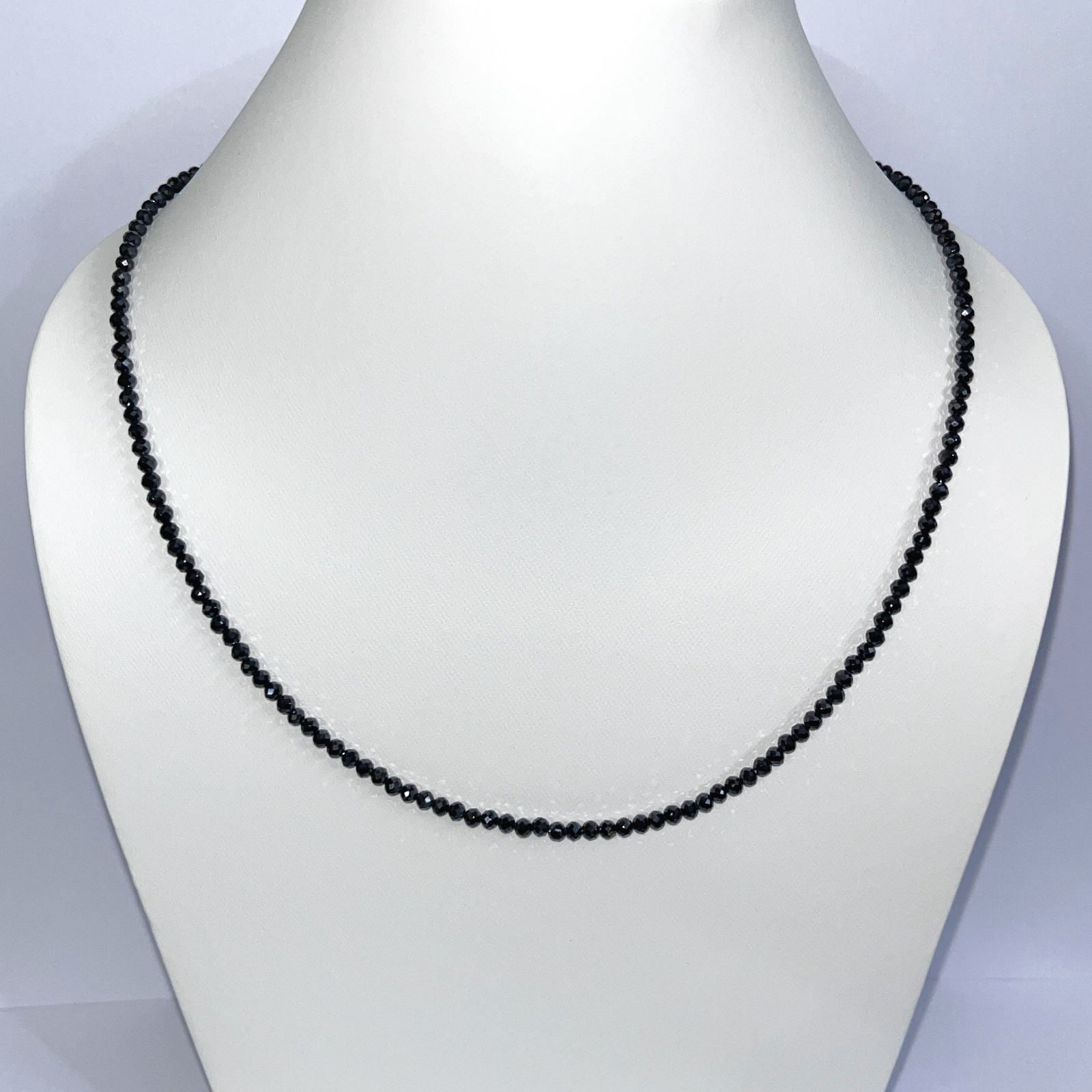 Certified 3 mm 22″ Black Diamond Round Faceted Beads Necklace For Anniversary