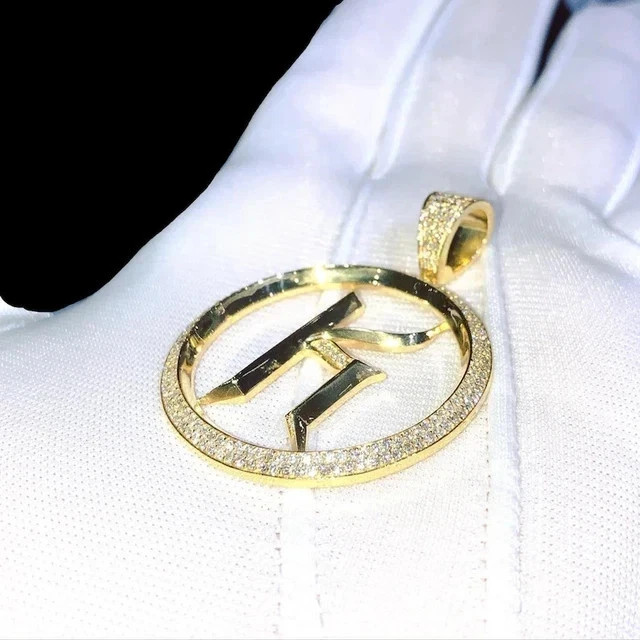 3Ct Round Cut Real Moissanite Custom Letter Men’s Pendant 14K Yellow Gold Plated