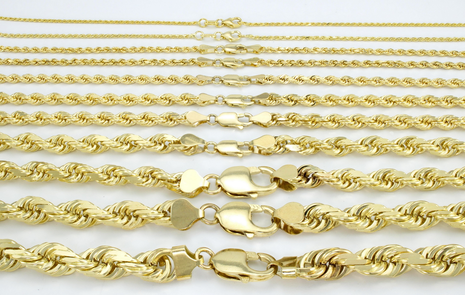 10K Yellow Gold 2mm-7mm Diamond Cut Rope Chain Italian Pendant Necklace 16″- 30″