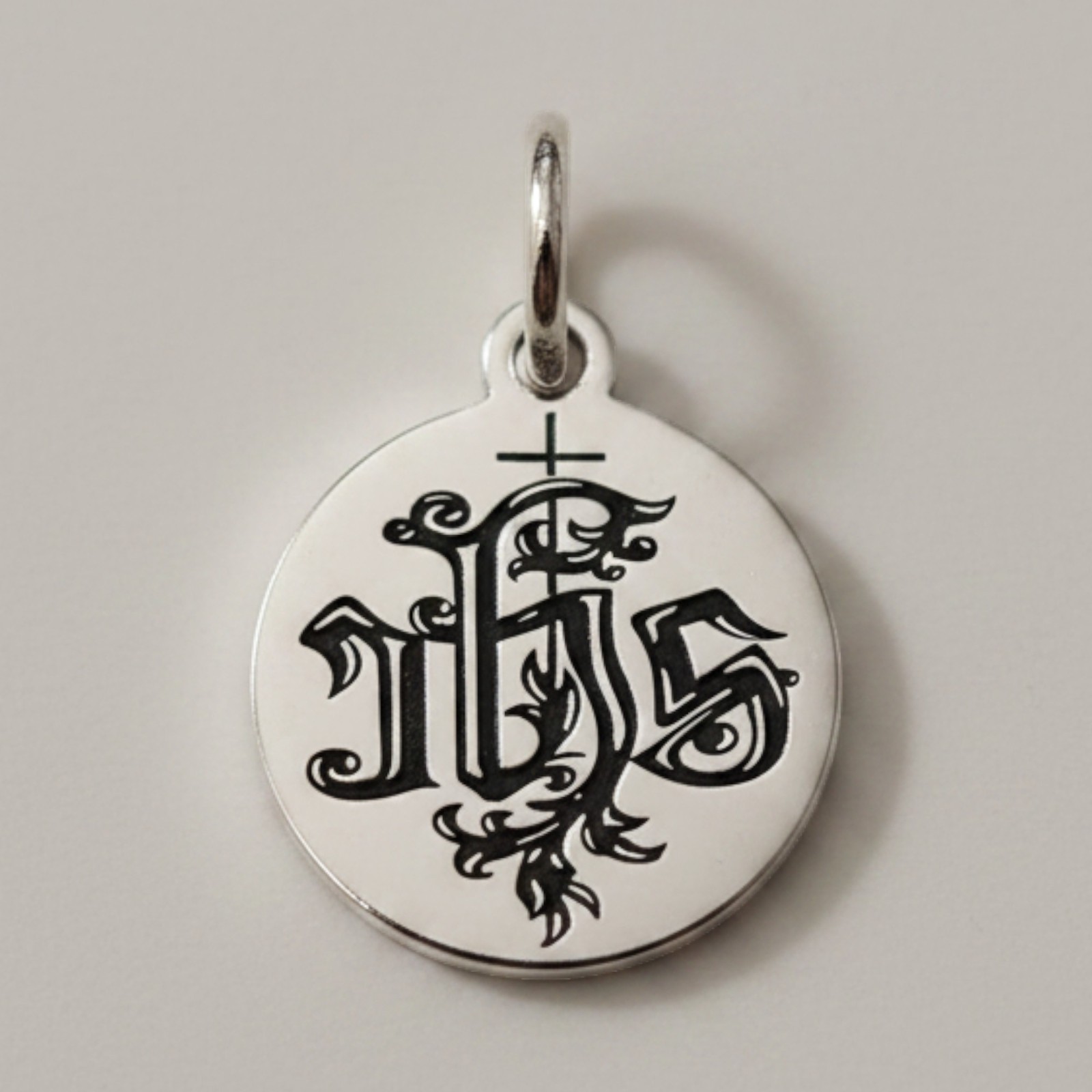 Sterling Silver IHS Pendant Jesus Monogram Medal 15mm Stamped 925 Nickel Free