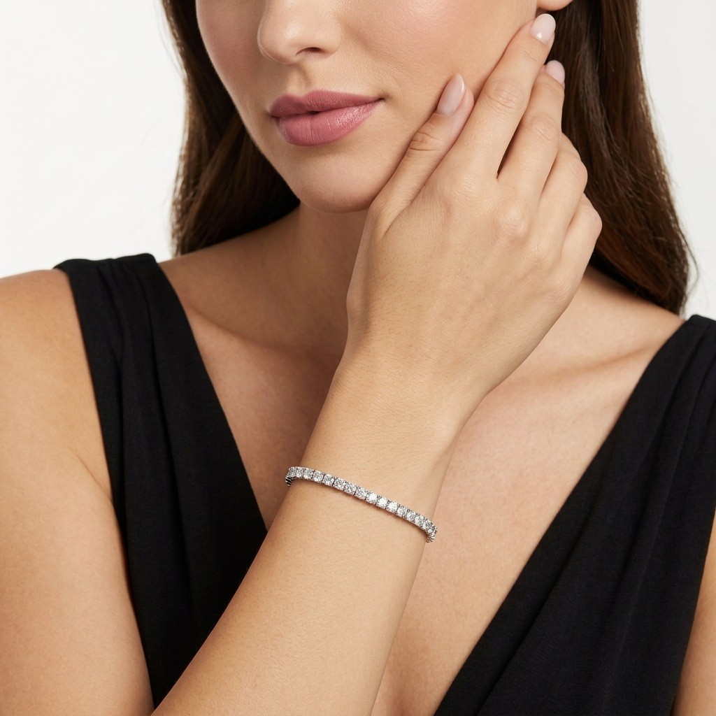 2-5mm Round Cut Moissanite Tennis Chain S925 Sterling Silver Bracelet Necklace