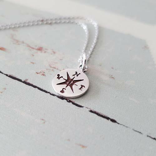 Sterling Silver Small Compass Charm Necklace