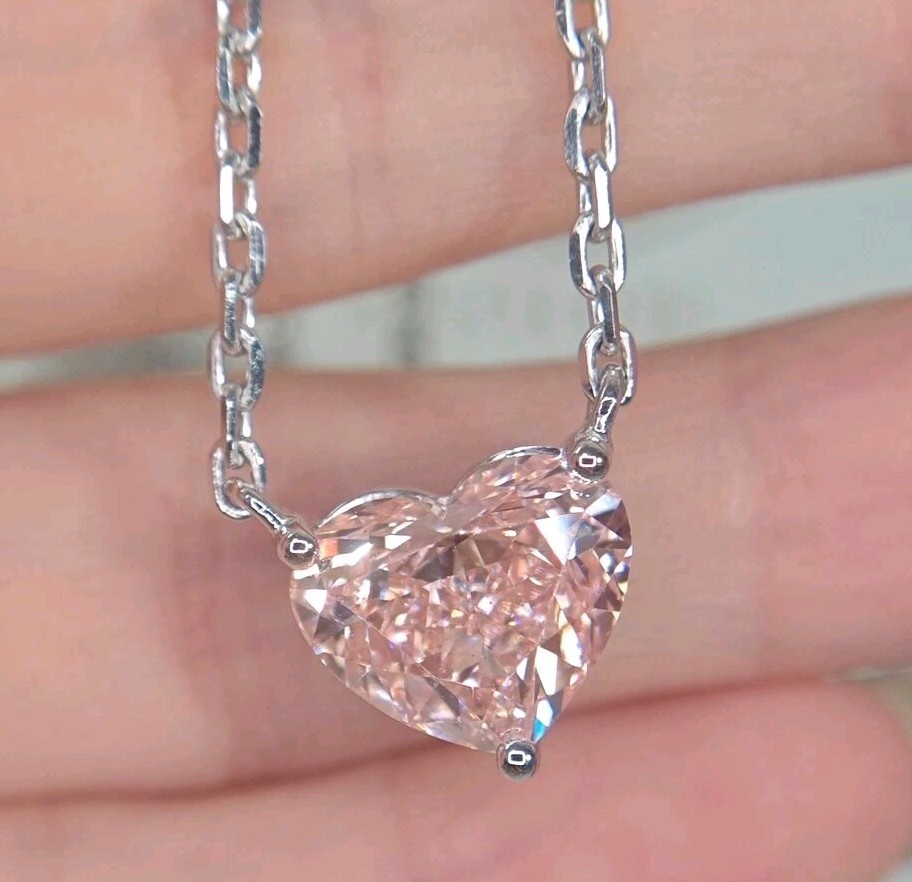 15 Ct Certified Treated Pink Diamond Solitaire Pendant In 925 Sterling Silver