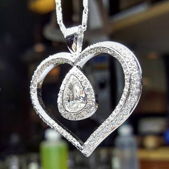 2.00 Ct Pear Cut Real Moissanite Halo Pendants for Women Solid 14K White Gold