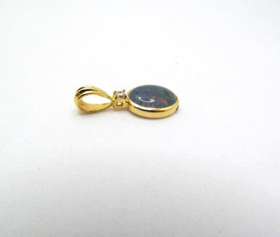 925 Sterling Silver Gold Oval Triplet Opal Iridescent Clear Stone Pendant