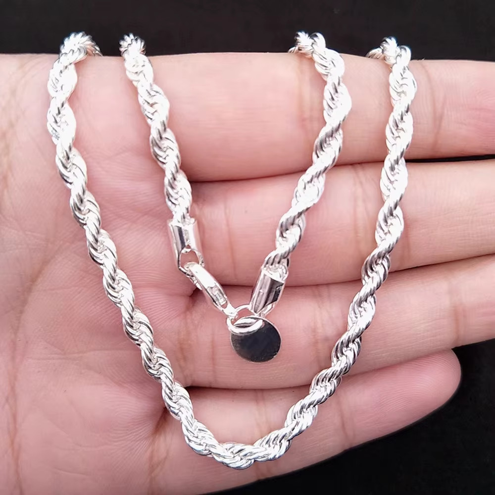 925 Sterling Silver 4mm thick Rope Chain (23.5 ” length)