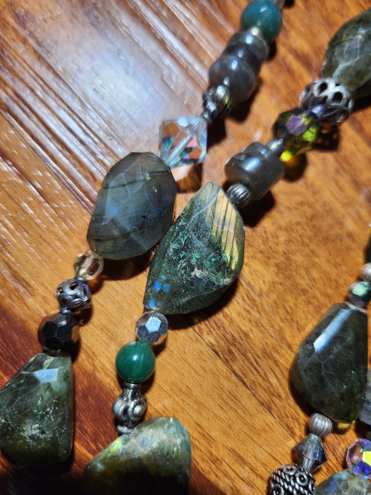 Hand Cut Rock Crystal Smoky Green Blue Quartz Necklace Sterling 925 Classy Beads