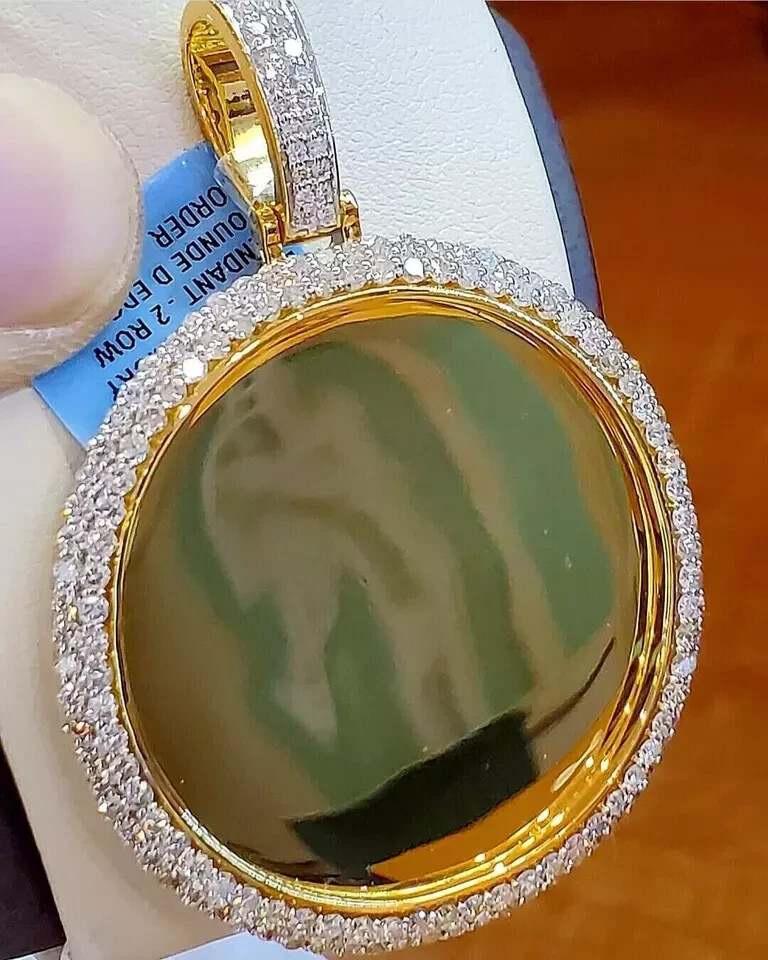 14k Yellow Gold Plated Men’s 2.10CTW Round Cut Moissanite Classic Memory Pendant