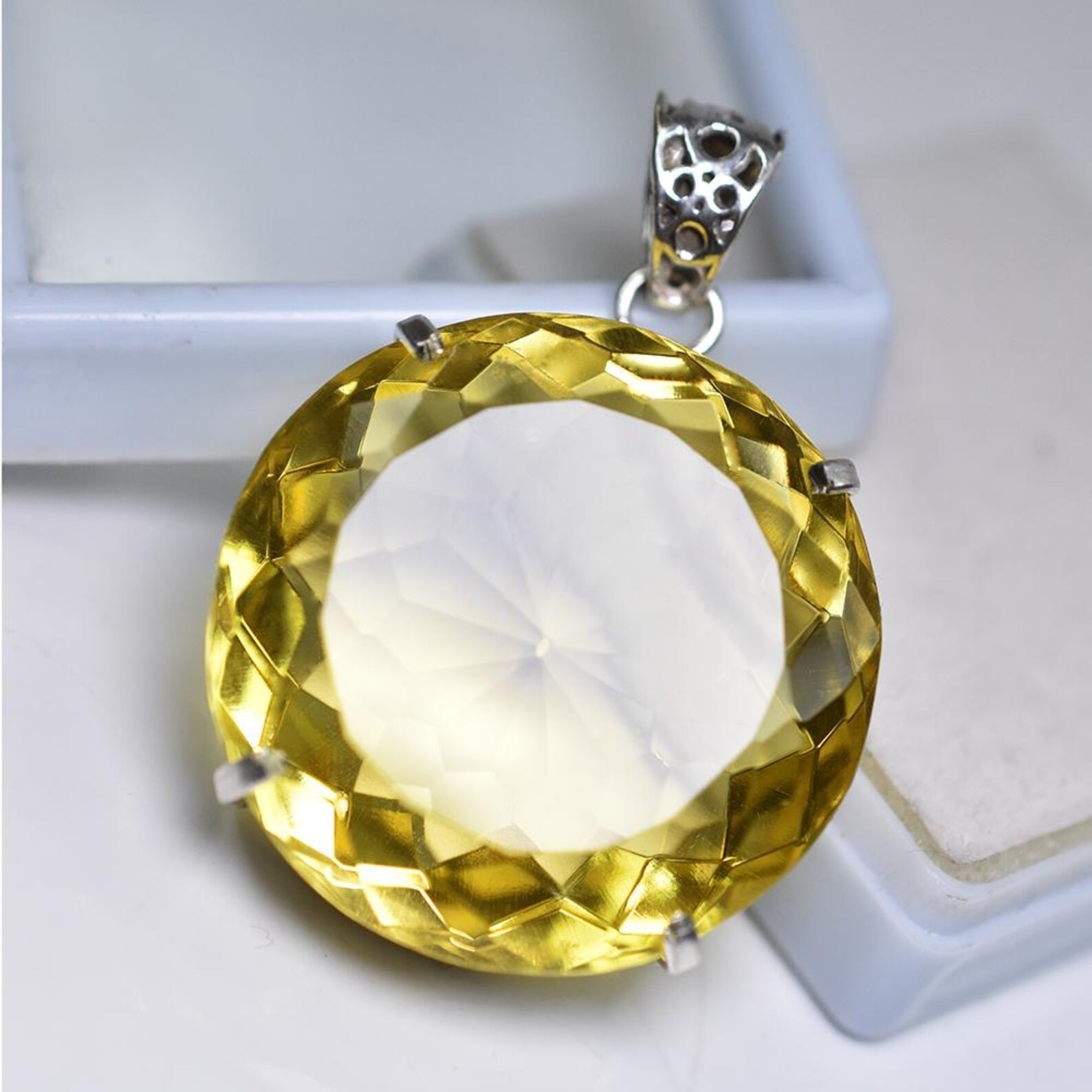65.25 Ct Natural GIE Certified Yellow Sapphire Loose Gemstone 925 Solid Silver