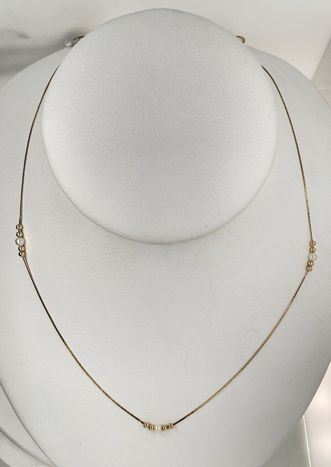 14k Yellow Gold 2.7mm to 2.9mm Five Pearl Station Necklace 20″ – 1.7 Grams