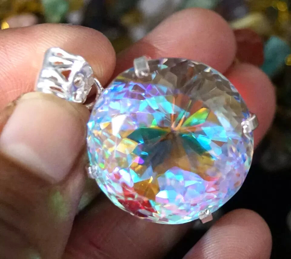 90.2 Ct+ Natural Rare Mystic Topaz Multi Color 925 Solid Silver Pendant Gemstone