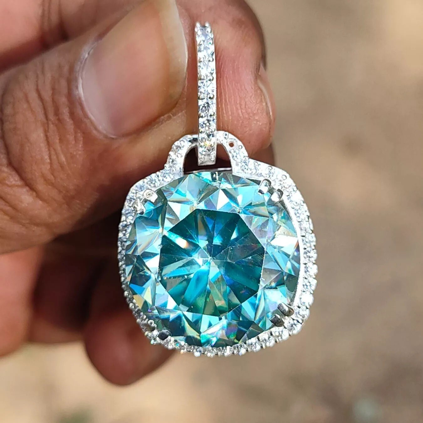 Rare 25 Ct Certified Treated Blue Diamond Pendant In 925 Silver, Great Look