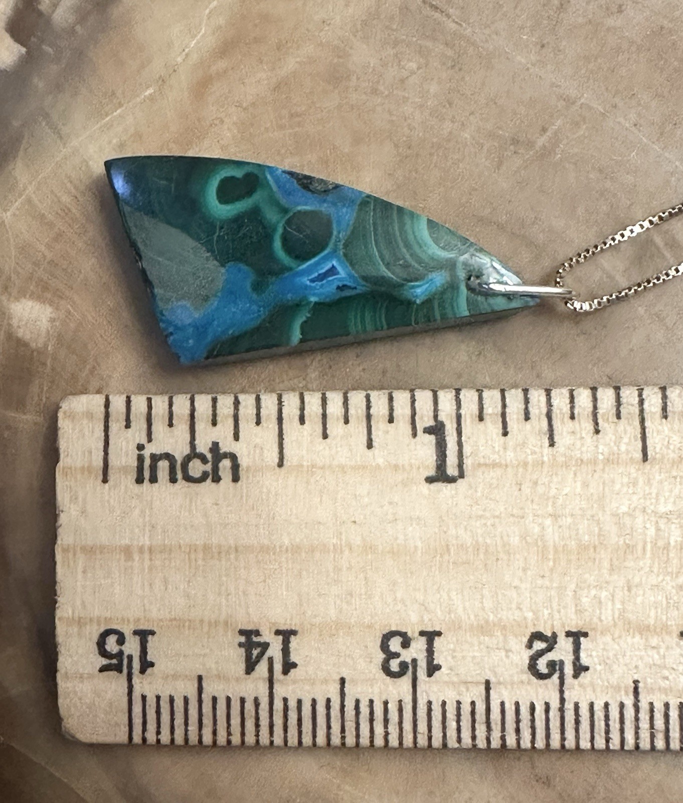 Cool Natural Chrysocolla Malachite Cabochon 925 Silver Necklace 20 In