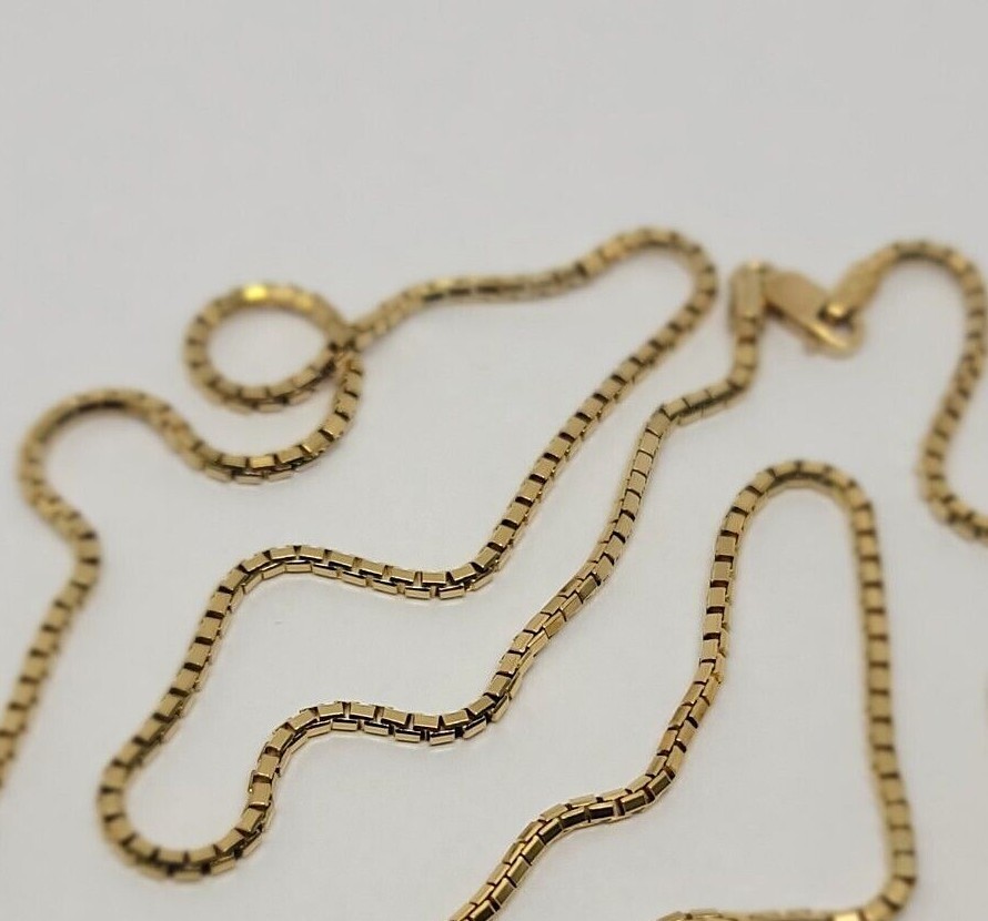 Authentic 14K Solid Yellow Gold Box Chain Necklace 1mm-2.5mm All Size 16″-30″