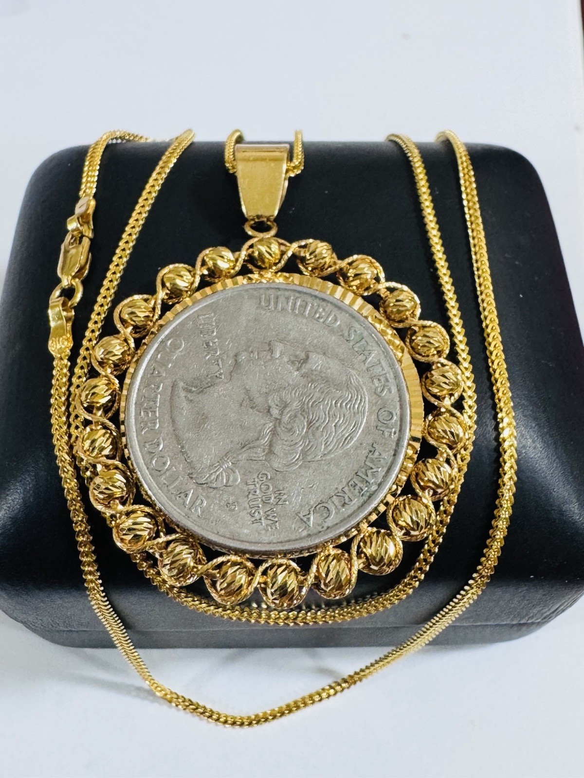 Saudi 22K 916 Real Pure Solid Gold Round Coin Set Necklace 20” Long 10.7g 1.6mm