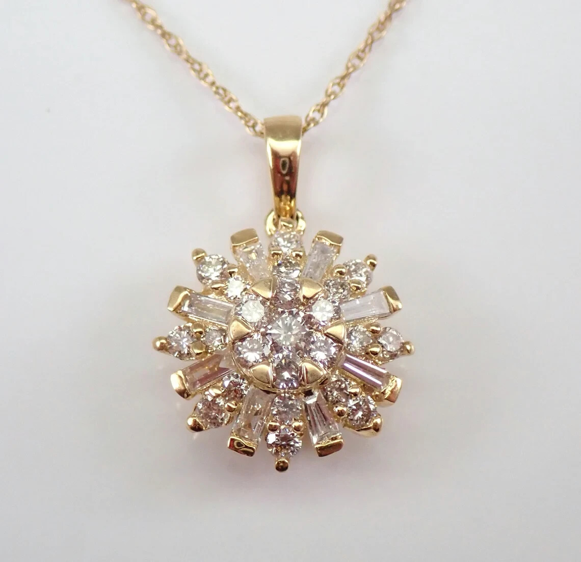 14k Yellow Gold Plated Moissanite Halo Cluster Pendant Snowflake Necklace
