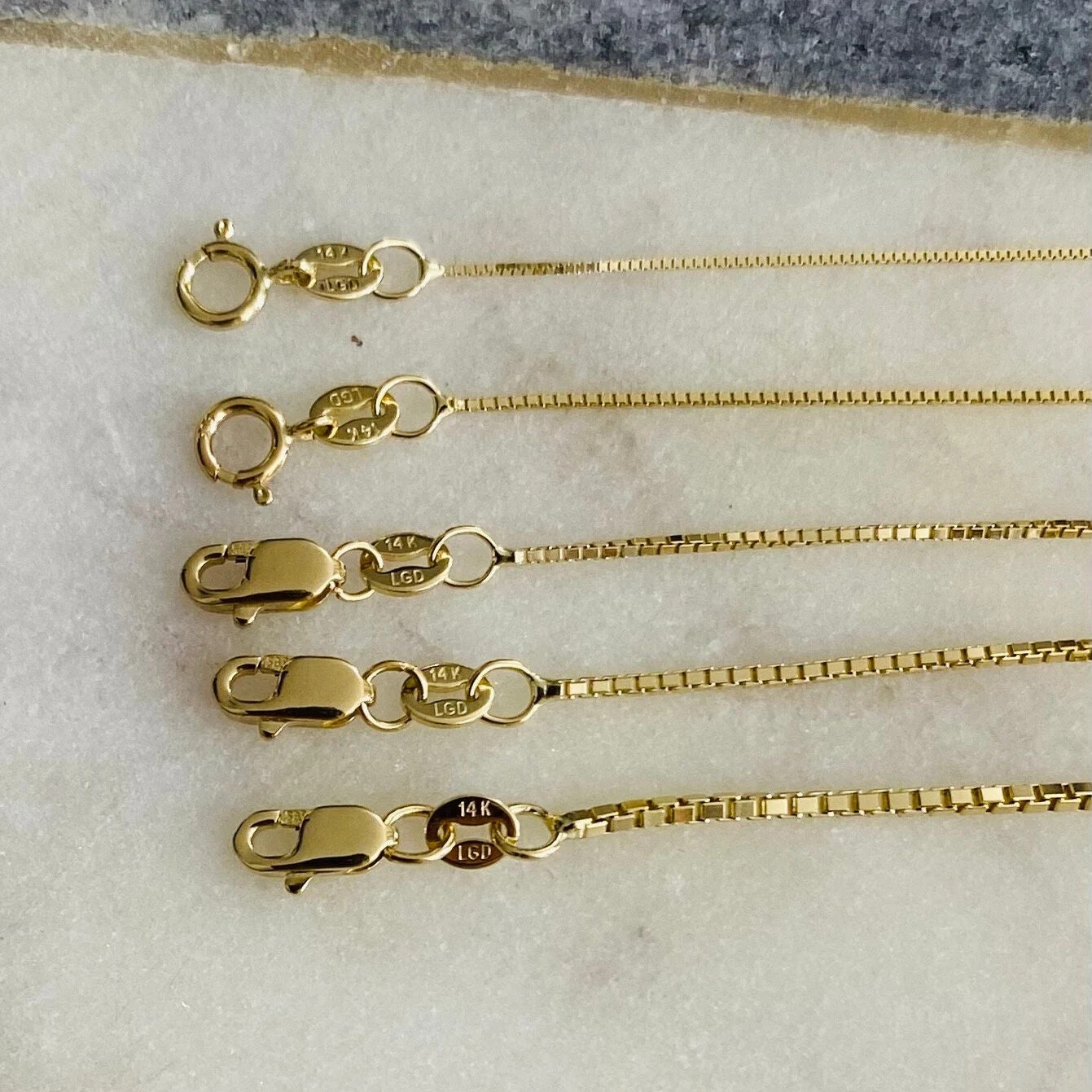 14K Solid Gold Box Chain Necklace – 14k Solid Gold Box Gold Chain – CH473