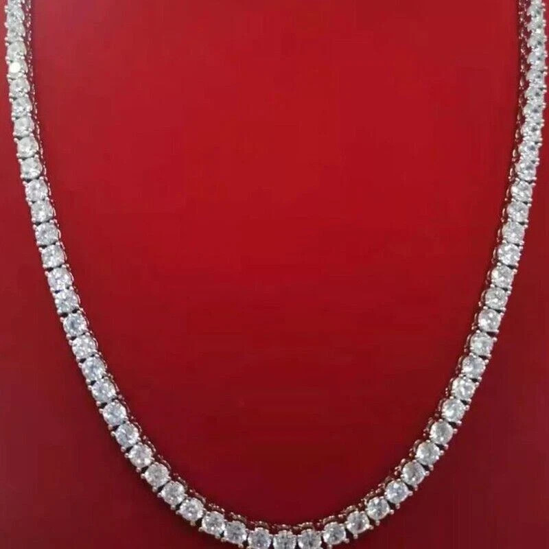 Certified 28 TCW Round Cut Moissanite 18″ Tennis Necklace 14K White Gold Plated