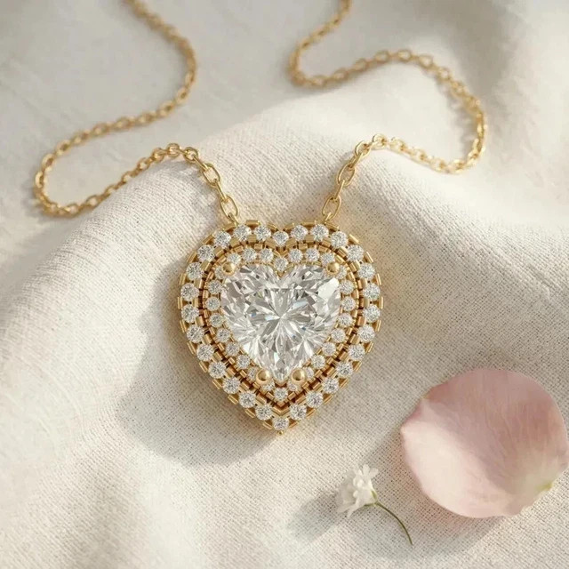 2Ct Heart Cut Lab-Created Diamond Chain Pendant 14K Yellow Gold Plated