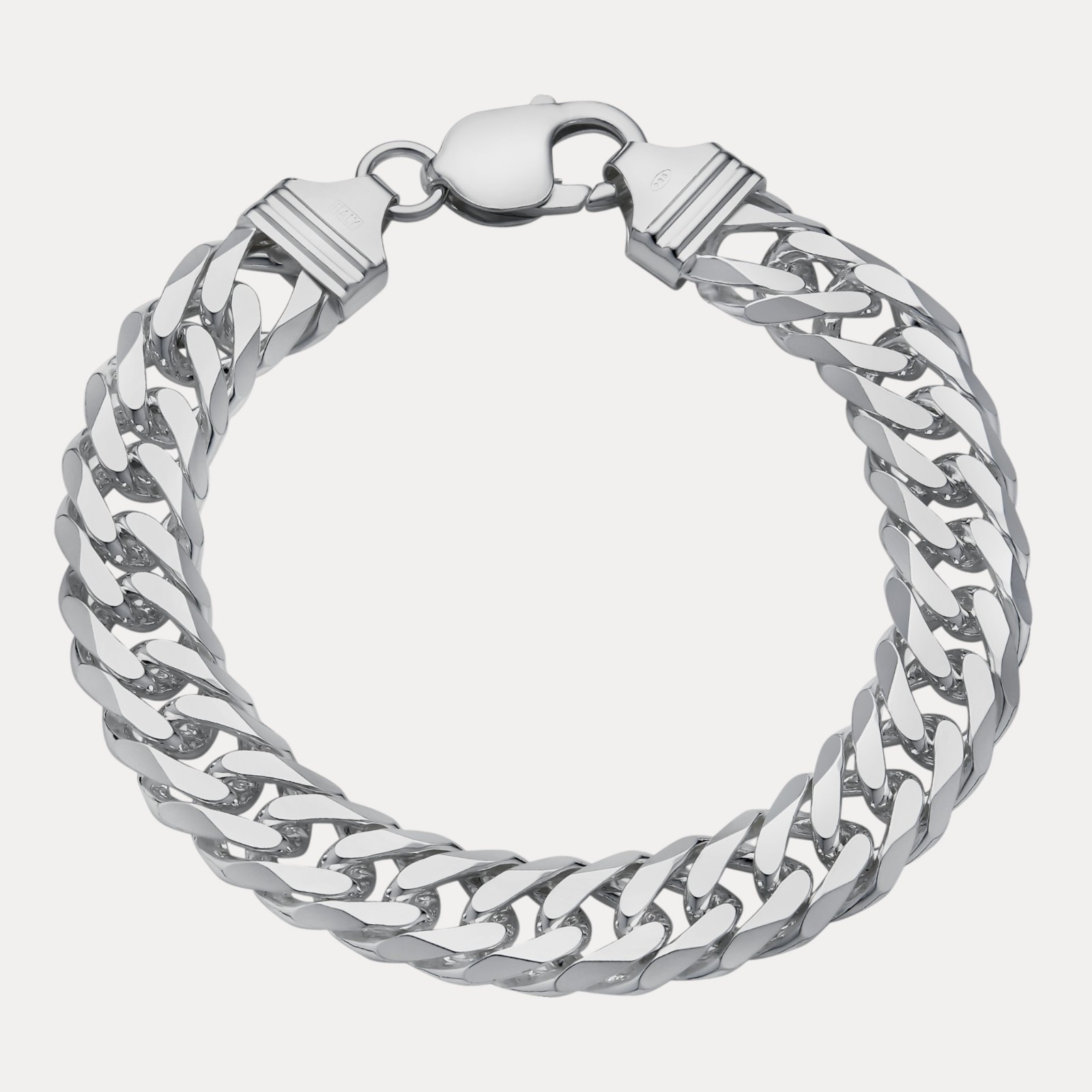 12mm Double Curb Link Bracelet – Real Solid 925 Sterling Silver MADE IN ITALY