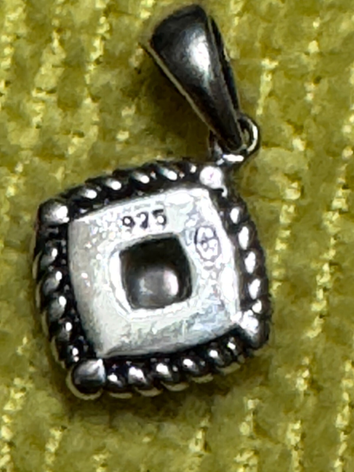 Sterling Silver Square Unknown Center Stone Charm w/free ship