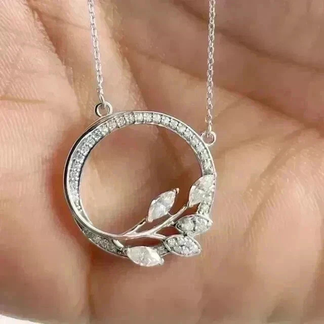 2.20Ct Round Cut Real Moissanite Women’s Circle Pendant 14K White Gold Plated