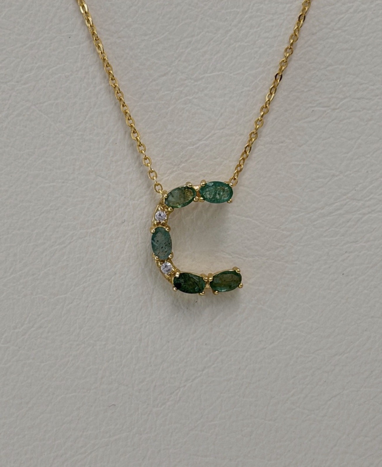 Stunning Natural Emerald 1.25CT Initial C Pendant 18K Yellow Gold Necklace 20 in