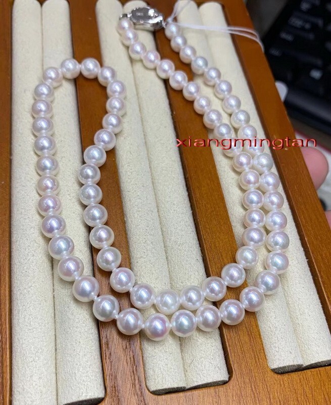 AAAAA real round long 24″ 9-10mm natural south sea white pearl necklace 14K gold
