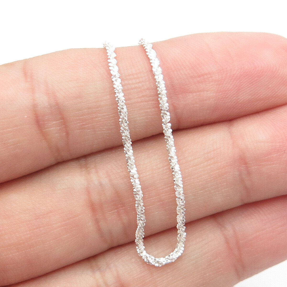 925 Sterling Silver Italy Sparkle Glitter Margarita Twisted Chain Necklace 16″