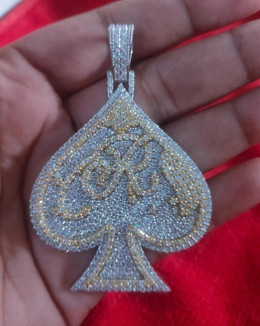 3Ct Round Real Moissanite Ace Spade Customized Pendant 14k Two Tone Gold Plated
